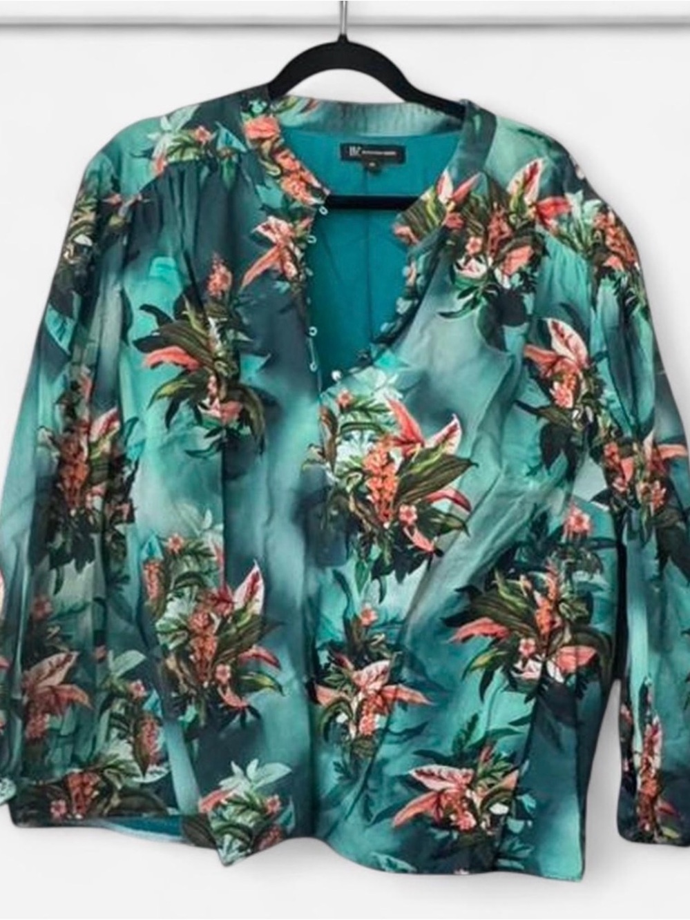 INC International Concepts Teal Tropical Print Blouse